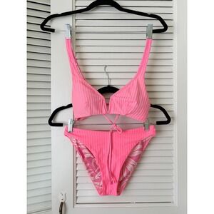 MAAJI Reversible Bikini Set Balmy Top Sublimity Bottom Pink Palm Print Women's M